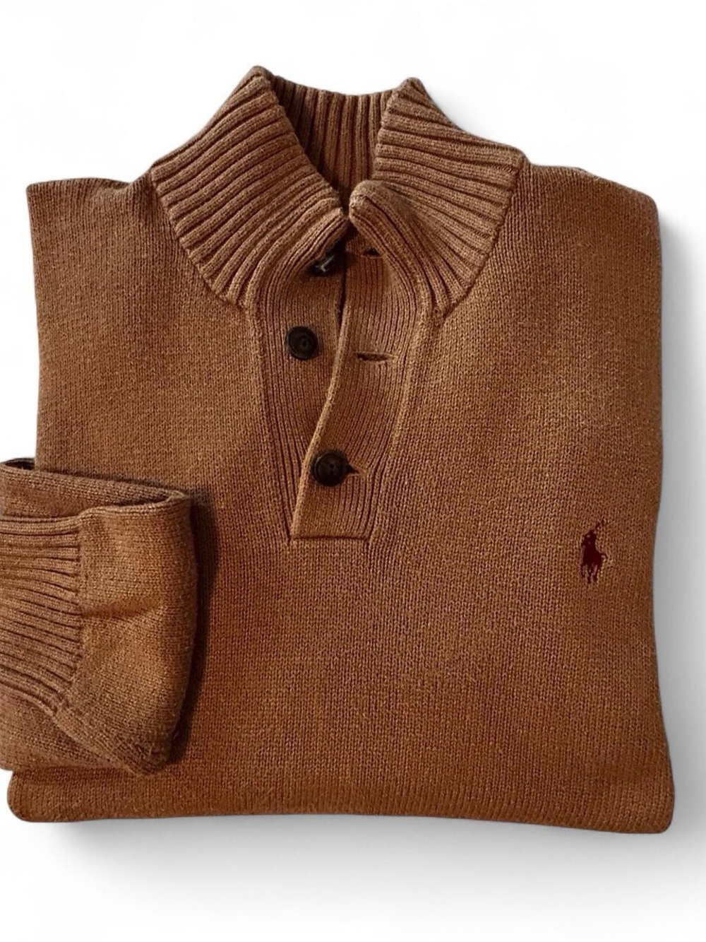 Men’s Polo Ralph Lauren Textured Ribbed Collar Sweater XL-Soft Brown